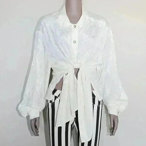 Vintage 80s Floral Poetic Long‎ Sleeve Button Down Collared Blouse Size 38/18W